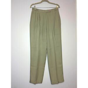 Light Olive Melrose Silk 100% Silk Dress Pants Pleated Academia Coastal Classic